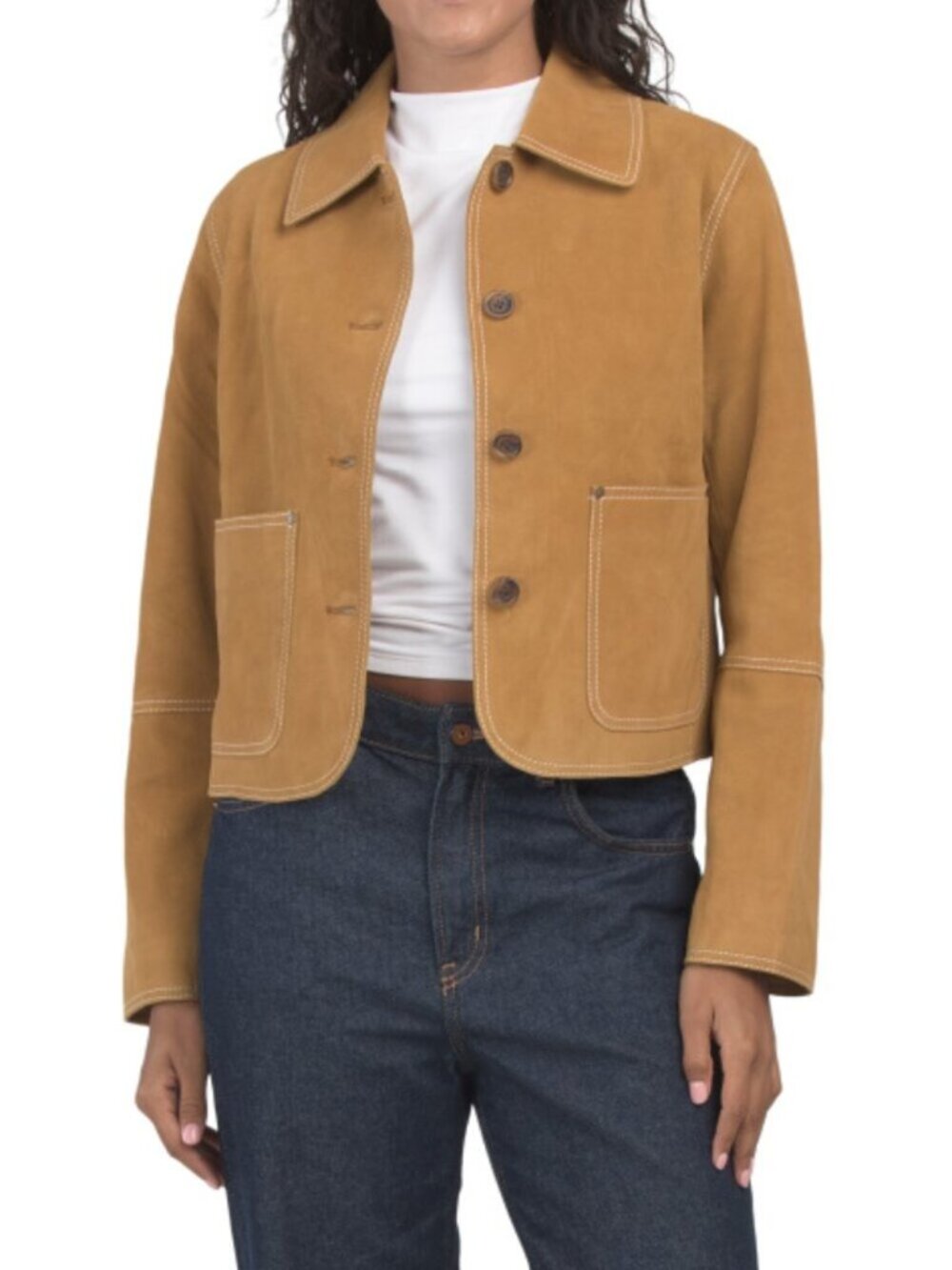 ELIE TAHARI Suede Jacket With Contrast Stitching